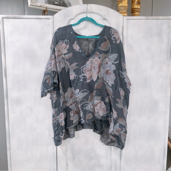 made in italy 100% linen mustard leaf blouse ,,, L main image 1